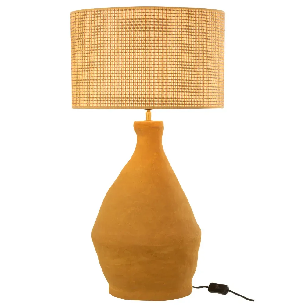 Lampe + Abat Jour Indus Papier Mache Jaune