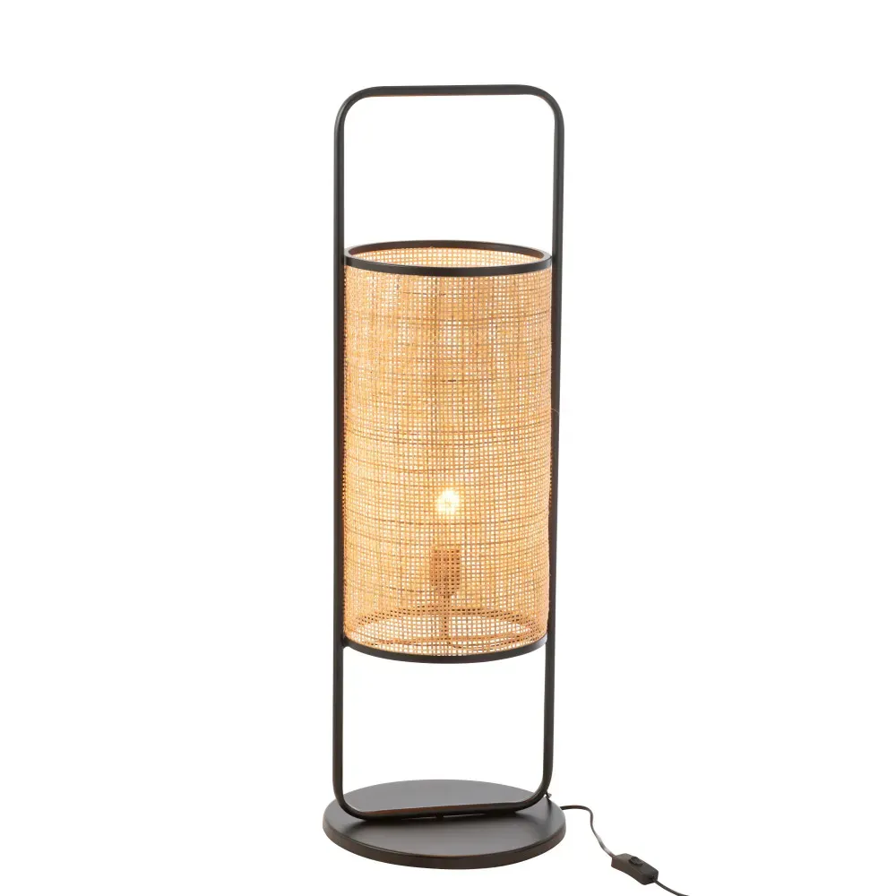 Lampe Sur Pied Metal/Rotin Noir/Naturel Large