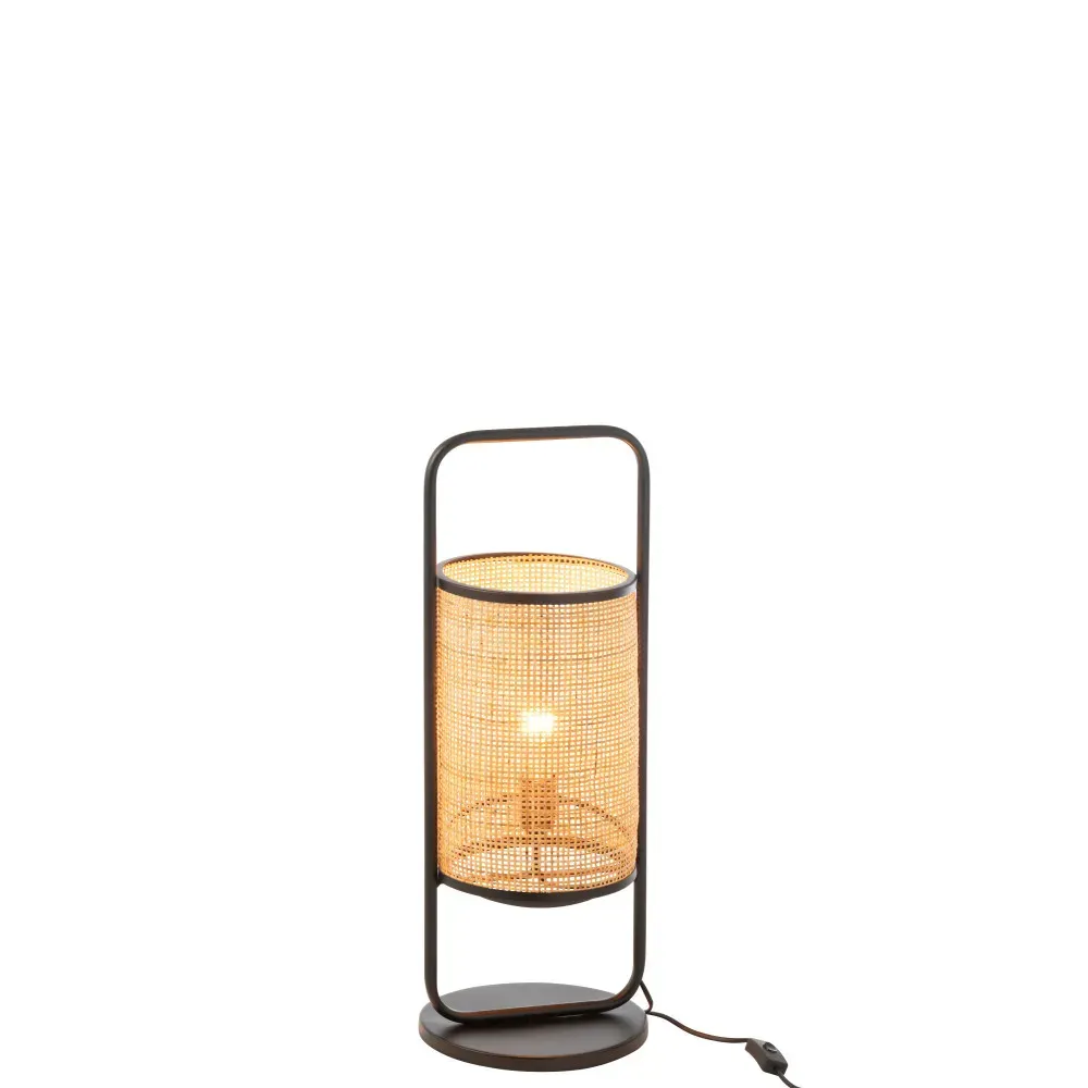 Lampe Sur Pied Metal/Rotin Noir/Naturel Small