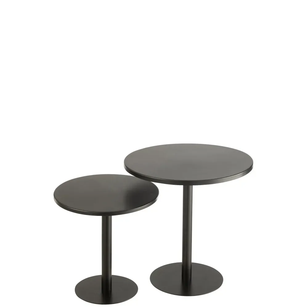 Set de 2 Table Gigogne Rond Metal Noir