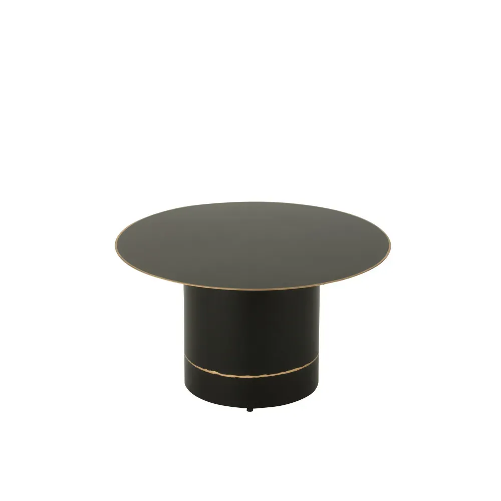 Table Basse Base Cylindre With Golden Border Rond Fer Noir/Doré Small