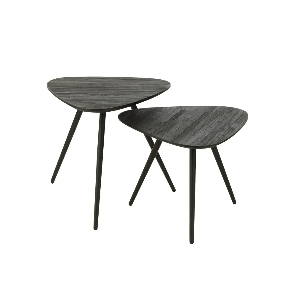 Set de 2 Tables Triangulaire Teck Recycle Noir