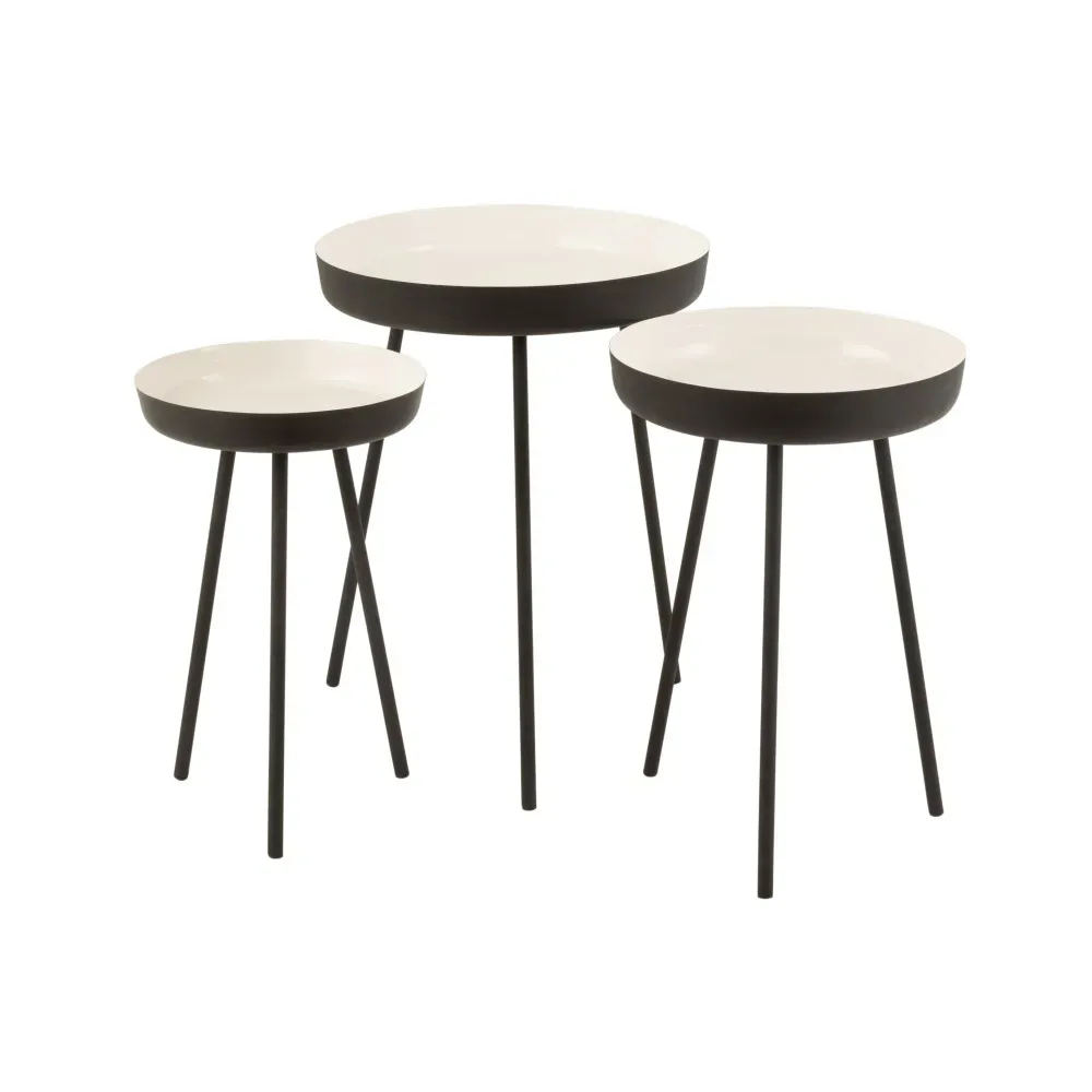Set de 3 Table Gigogne Metal Noir/Blanc