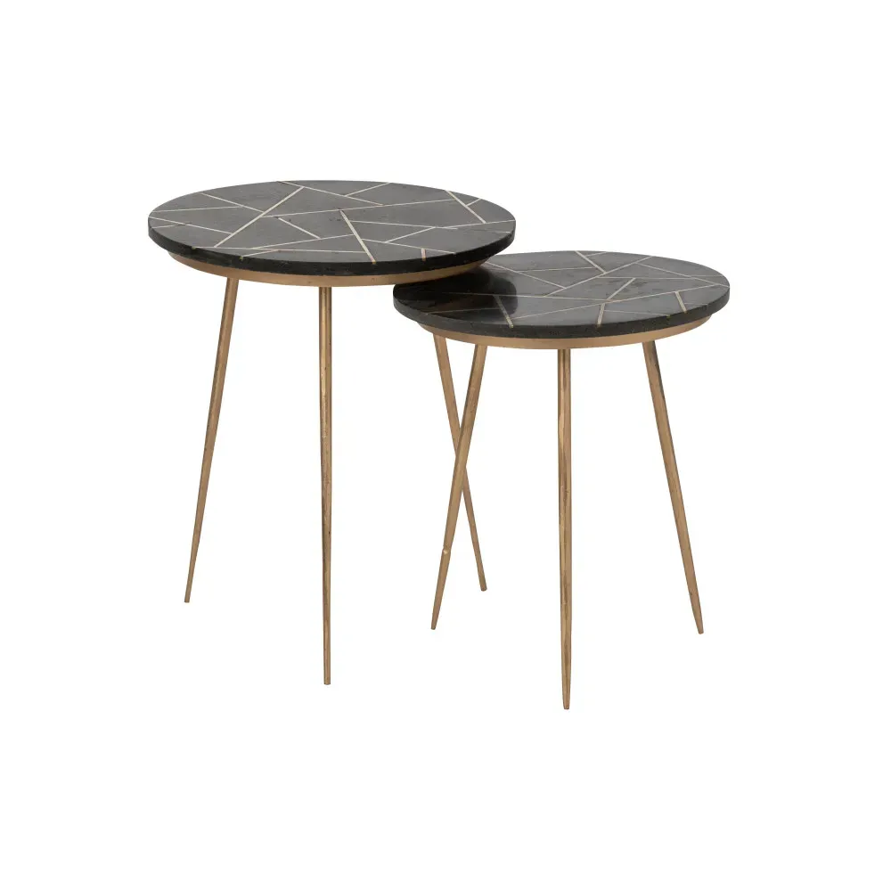 Set de 2 Table Gigogne Marbre/Metal Or/Noir