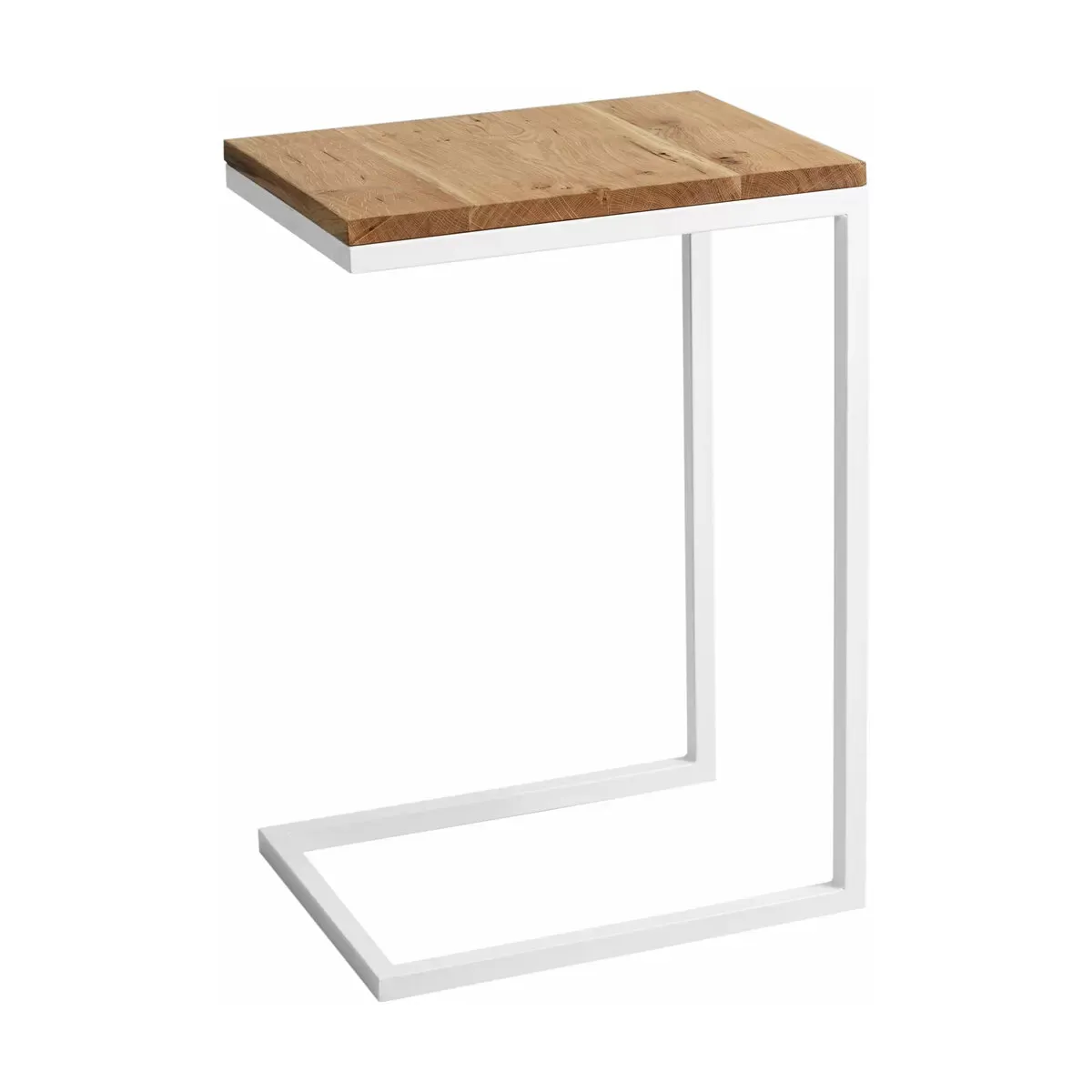 Table d'appoint rectangulaire en métal blanc et plateau chêne Lupe - Custom Form