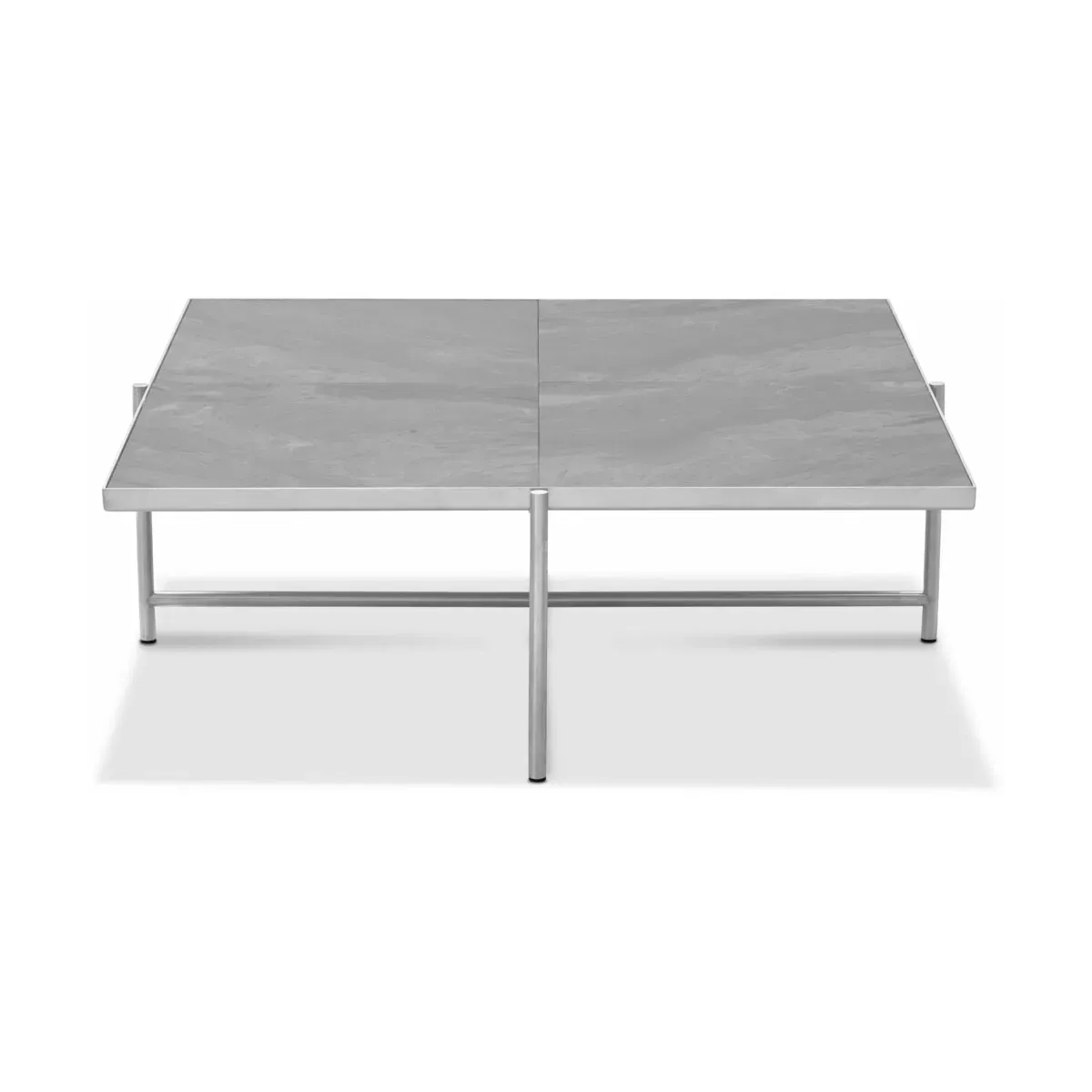 Table basse en marbre gris et piètements en acier inoxydable Coffee 90 - Handvärk