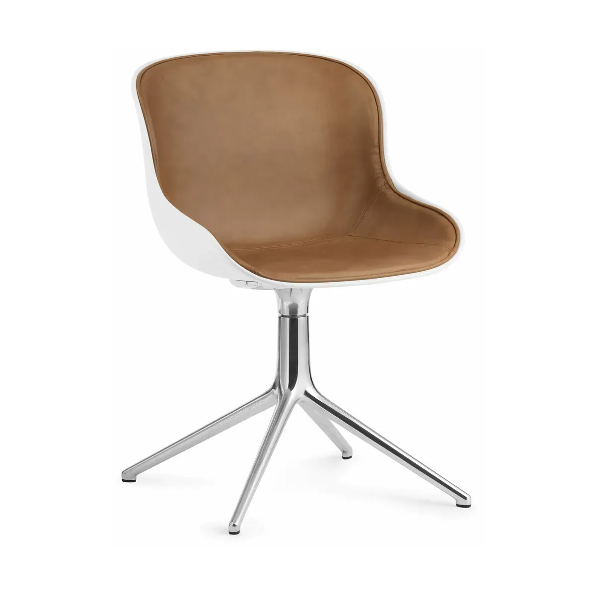 Chaise pivotante 4 pieds en aluminium et pp blanc avec cuir naturel Hyg - Normann Cop