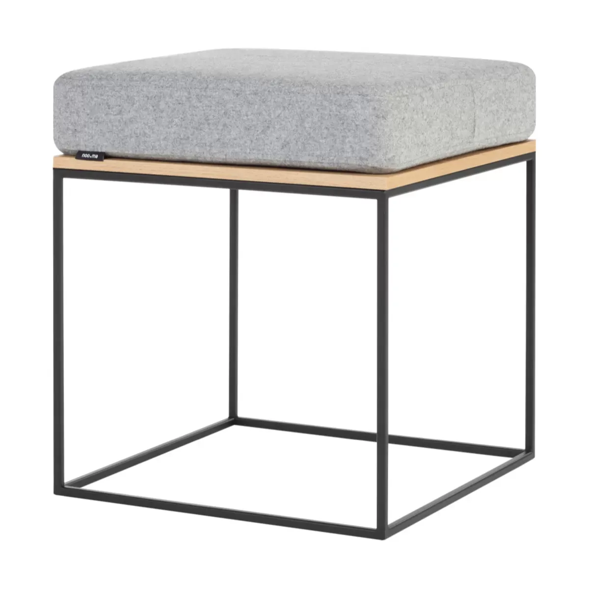 Pouf en chêne plaqué naturel et coussin gris Feo - noo.ma