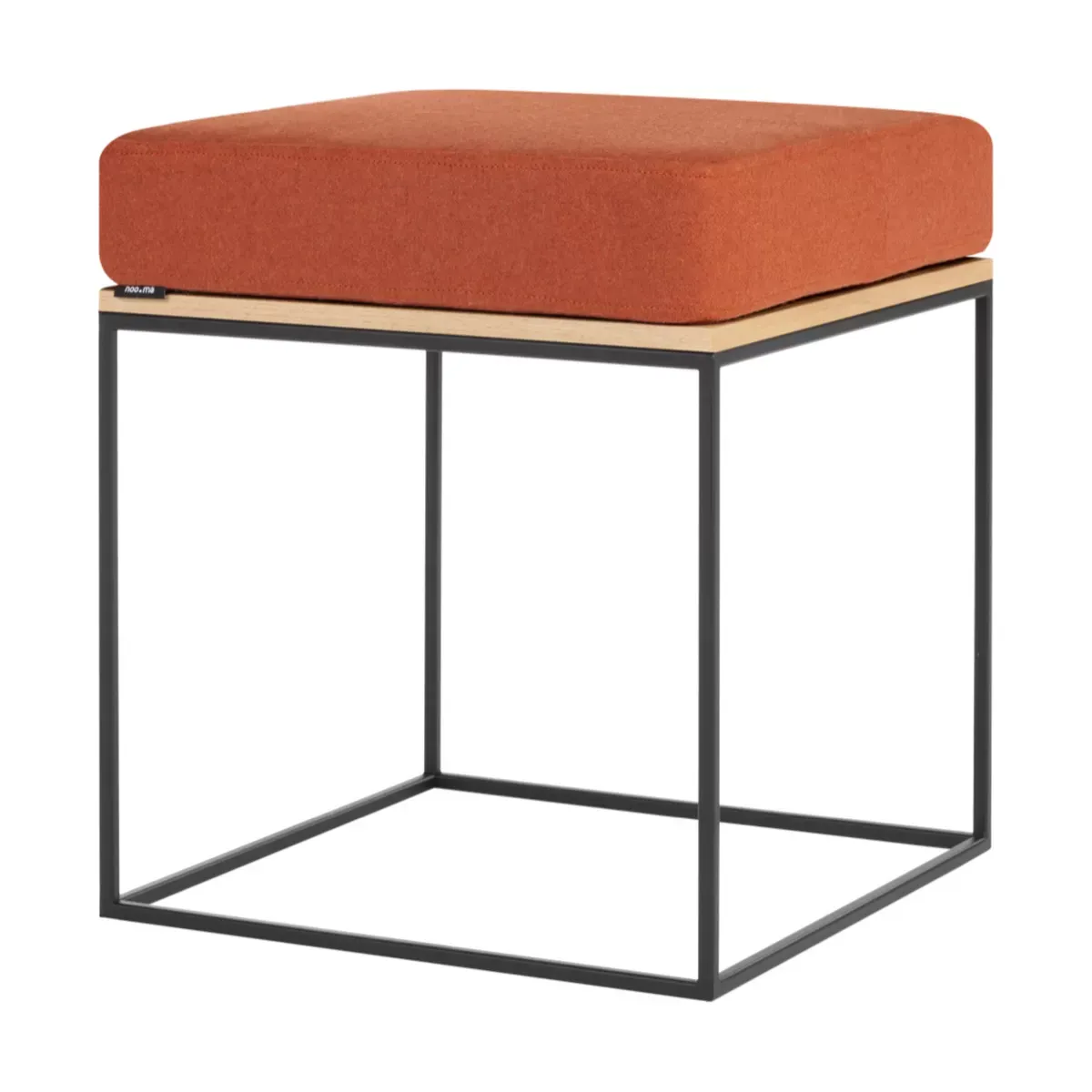 Pouf en chêne plaqué naturel et coussin terracotta Feo - noo.ma