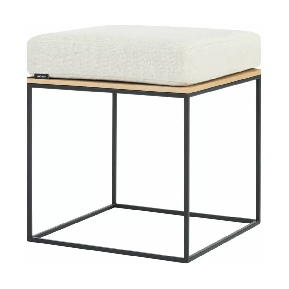 Pouf en chêne plaqué naturel et coussin crème Feo - noo.m