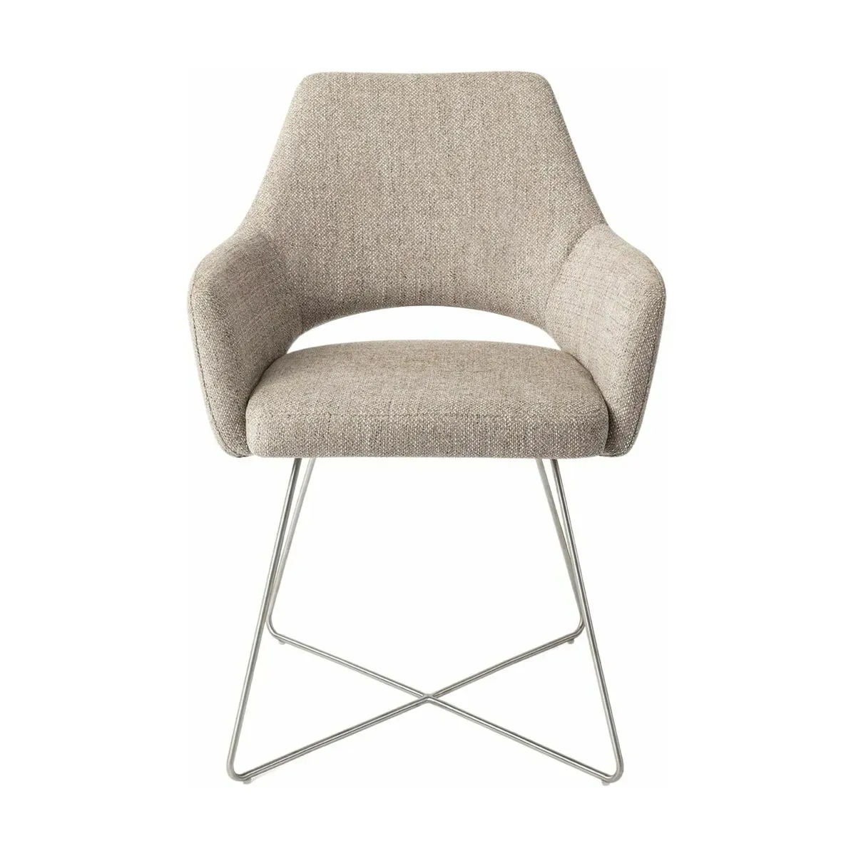 Chaise grise biscuit beach avec pieds croisés en métal argenté Yanai - Jesper Home