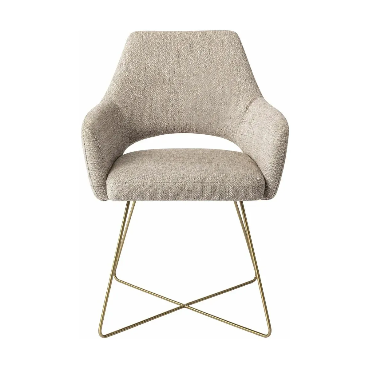 Chaise grise biscuit beach avec pieds croisés en métal doré Yanai - Jesper Home