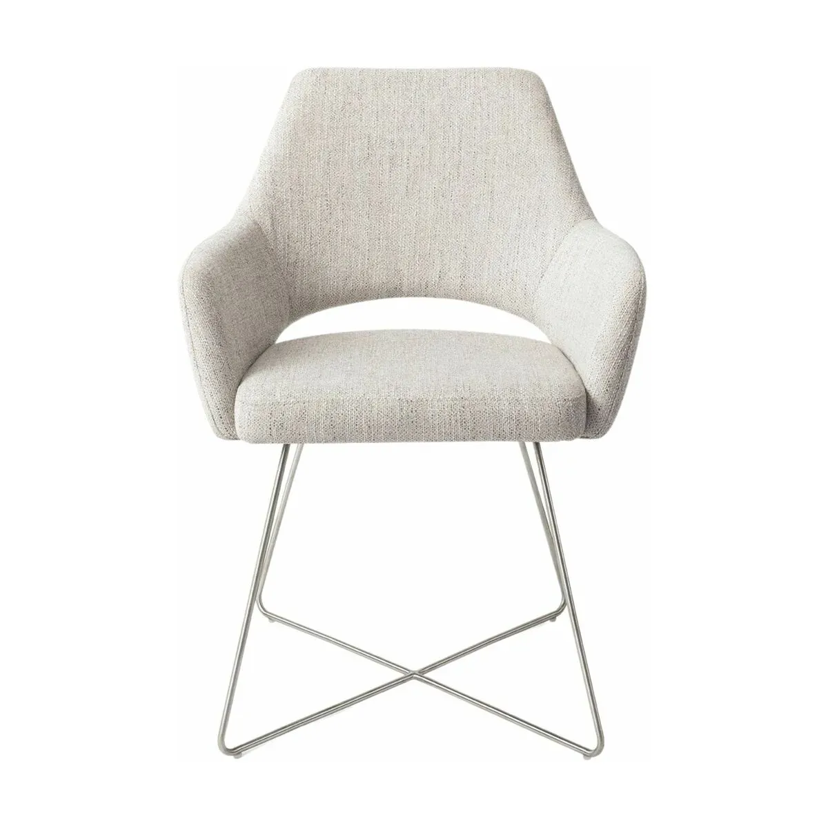 Chaise gris clair pigeon avec pieds croisés en métal argenté Yanai - Jesper Home