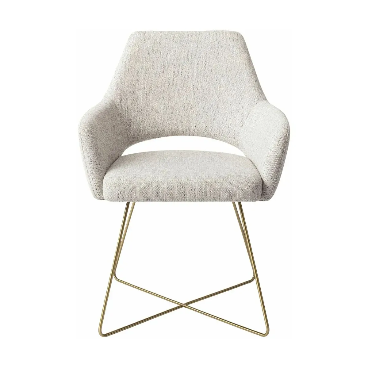 Chaise en tissu gris pigeon avec pieds croisés en métal doré Yanai - Jesper Home