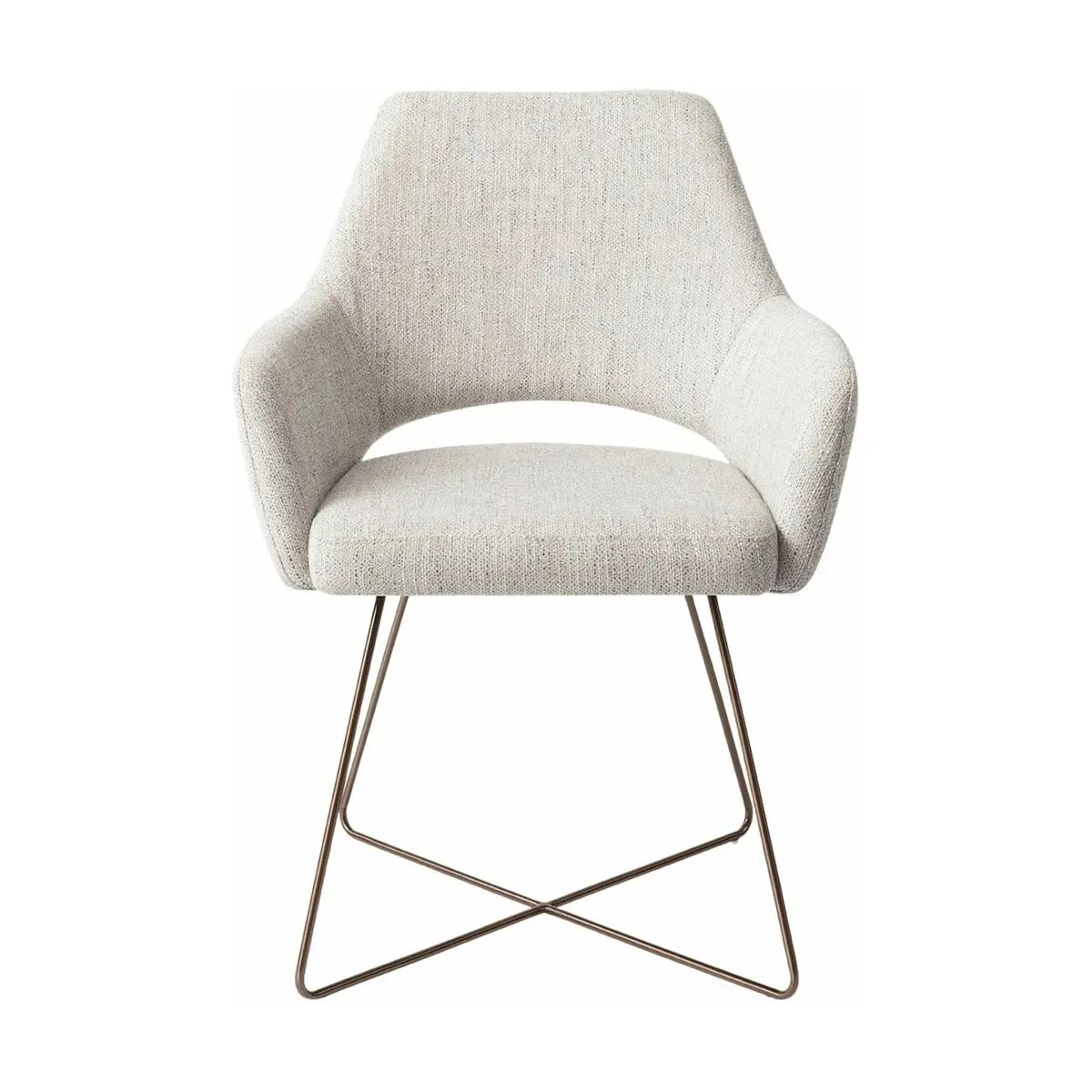 Chaise gris clair pigeon avec pieds croisés en métal rosé Yanai - Jesper Home