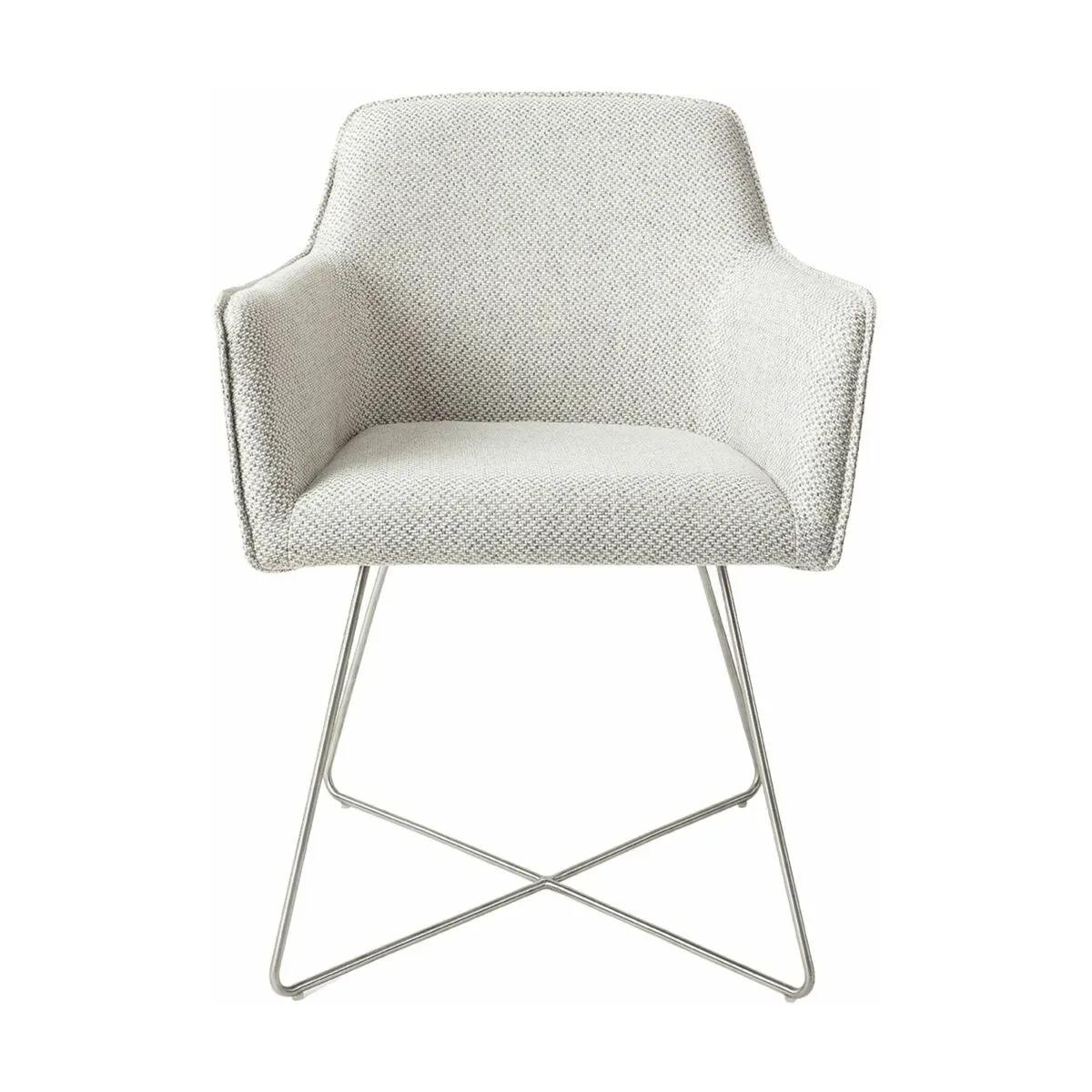 Chaise grise claire checkers charm avec pieds croisés en métal argenté Hofu - Jesper