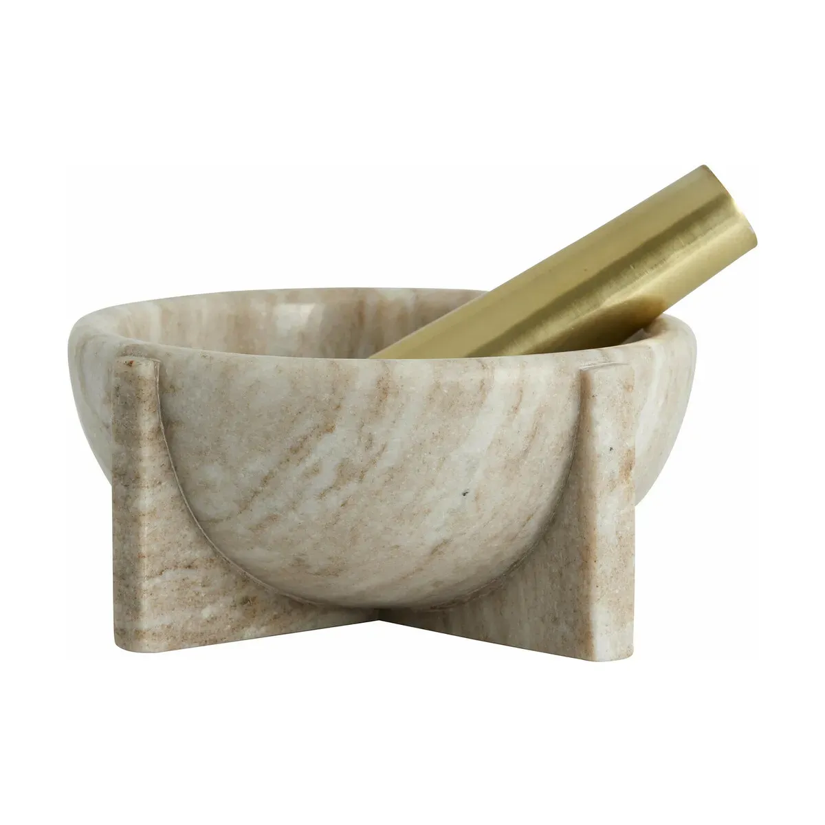 Mortier en marbre beige et pilon métal doré Rocoto - Nordal