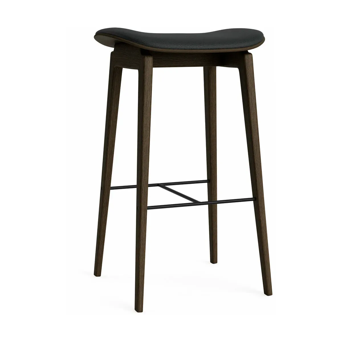 Tabouret de bar en chêne fumé et rembourrage en cuir noir 65 cm NY11 - NORR11