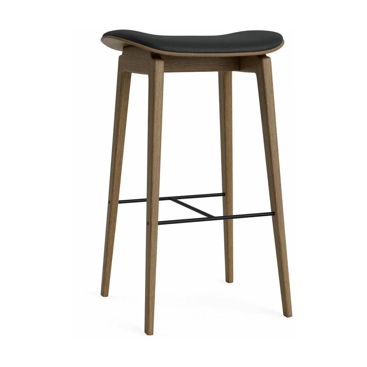 Tabouret de bar en chêne fumé clair et rembourrage en cuir noir 65 cm NY11 - NORR11