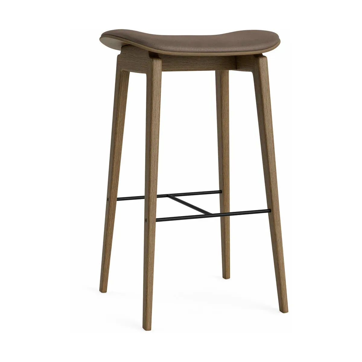 Tabouret de bar en chêne fumé clair et rembourrage en cuir marron foncé 65 cm NY11 -