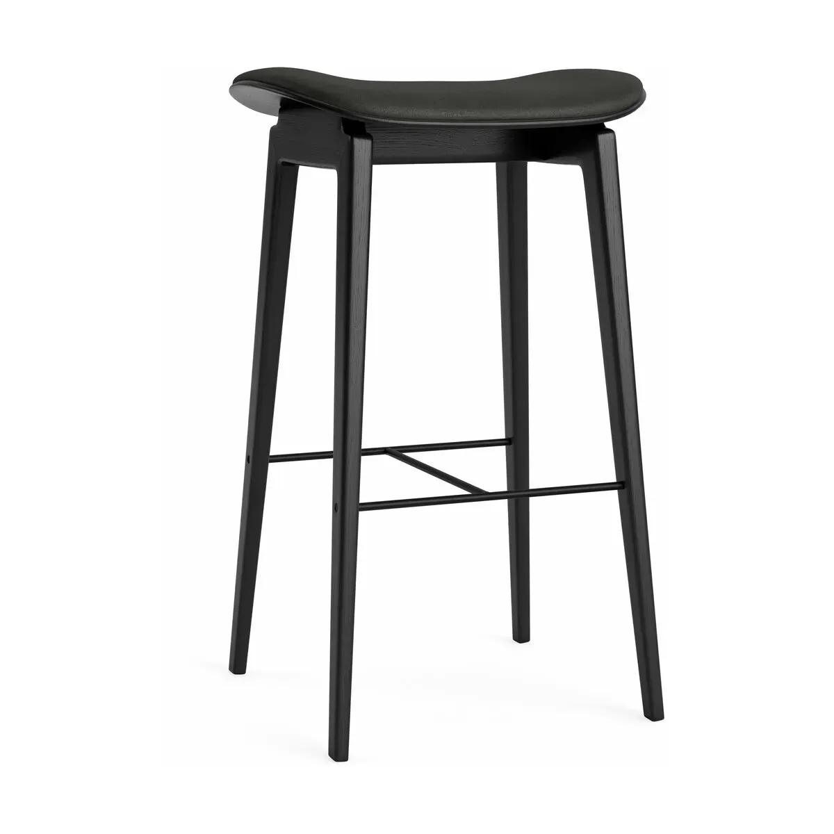 Tabouret de bar en chêne noir et rembourrage en cuir anthracite 75 cm NY11 - NORR11