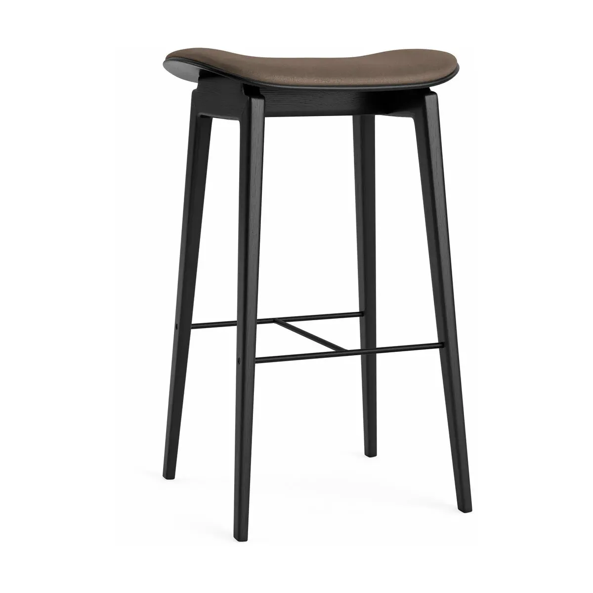 Tabouret de bar en chêne noir et rembourrage en cuir marron foncé 75 cm NY11 - NORR11