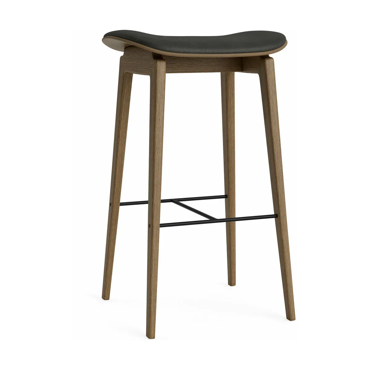 Tabouret de bar en chêne fumé clair et rembourrage en cuir anthracite 75 cm NY11 - NO