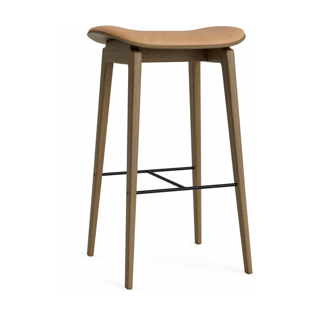 Tabouret de bar en chêne fumé clair et rembourrage en cuir camel 75 cm NY11 - NORR11