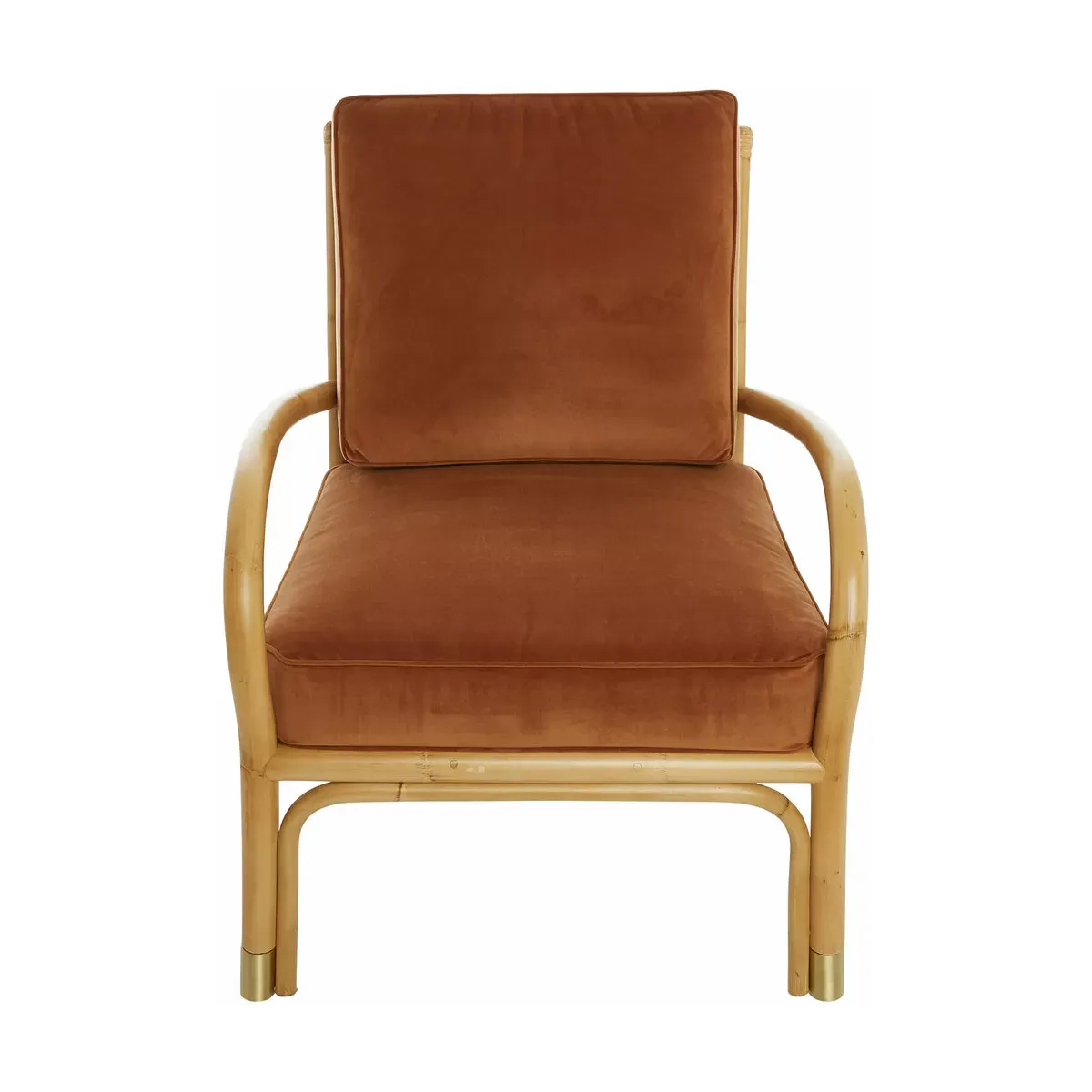 Fauteuil une place en rotin avec coussin de velours couleur ocre 66 x 80 x 80 - KOK