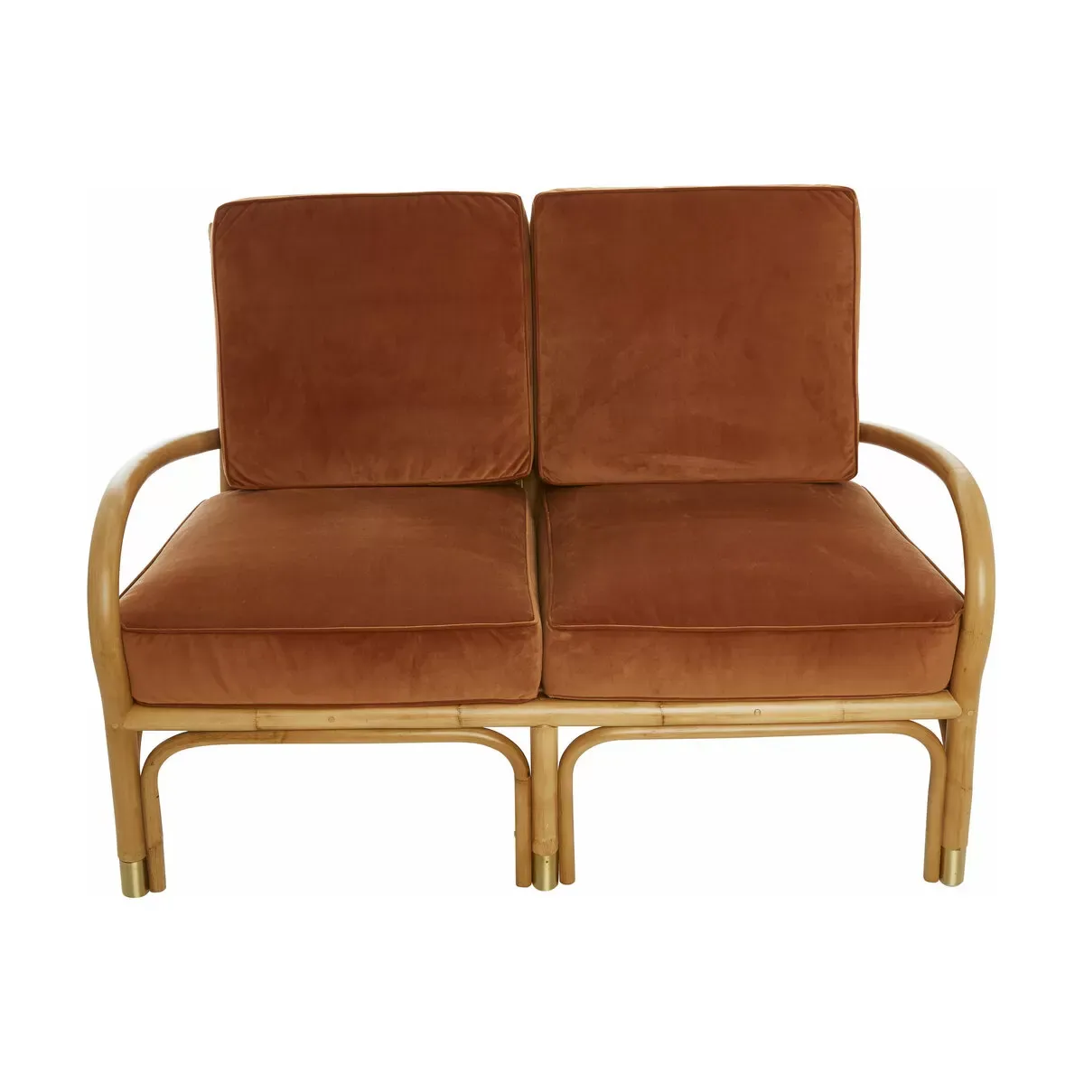 Fauteuil deux places en rotin avec coussin de velours couleur ocre 123 x 80 x 80 Rivi