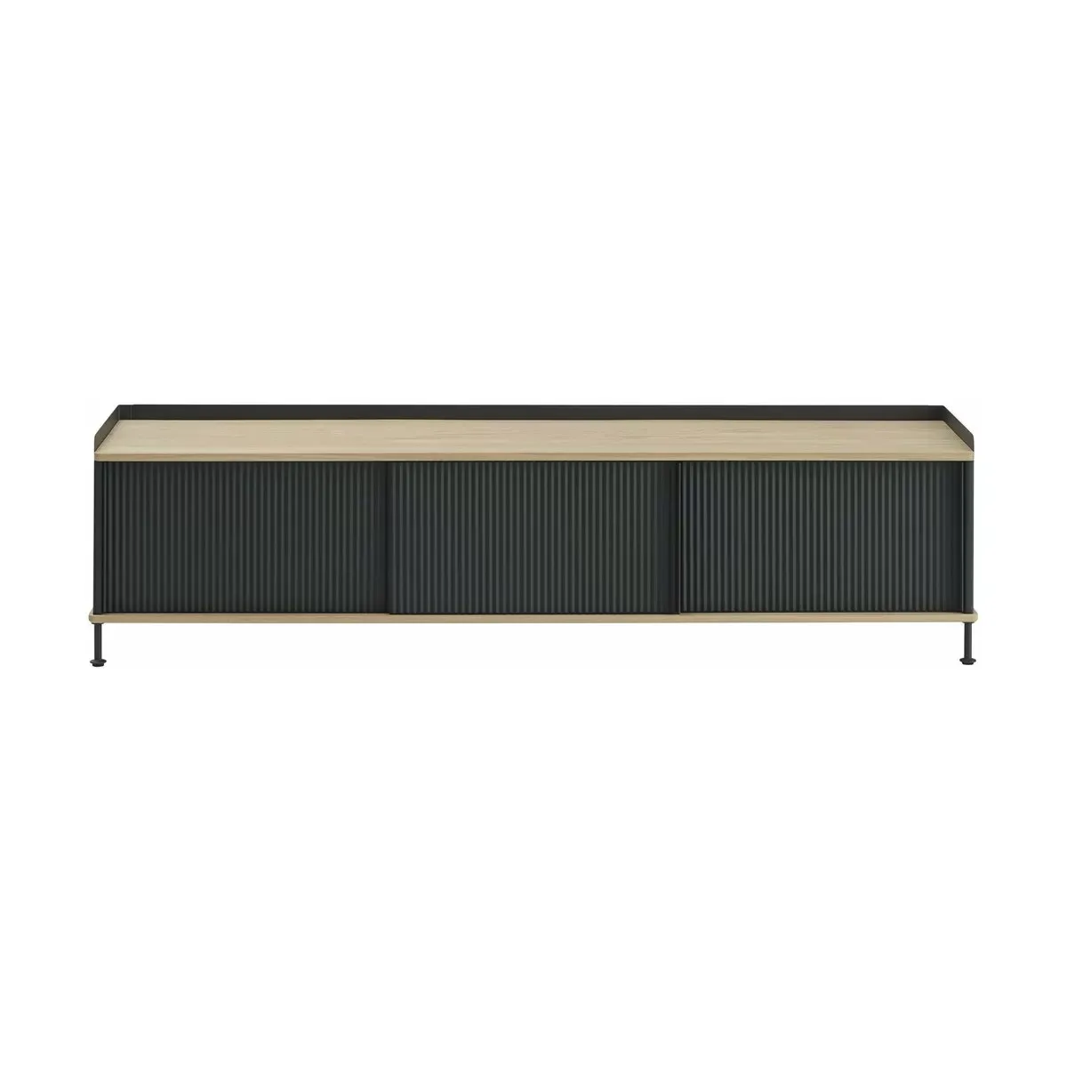 Buffet en acier plié noir et chêne naturel 48 x 186 cm Enfold - Muuto