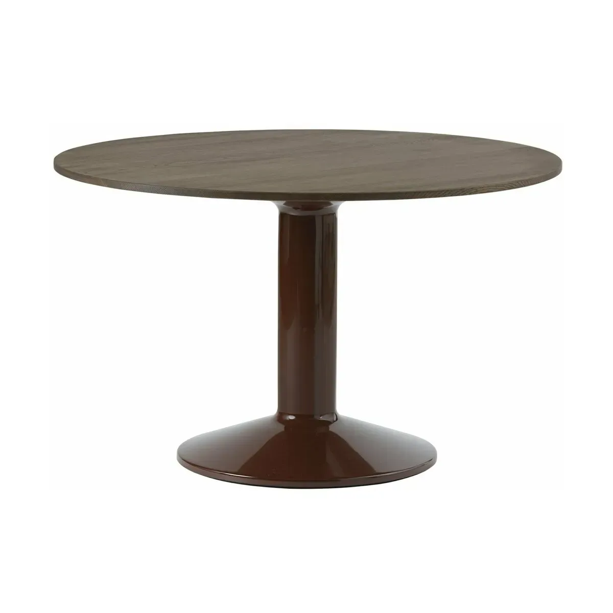 Table à manger ronde en chêne massif foncé et piètement rouge 120 cm Midst - Muuto