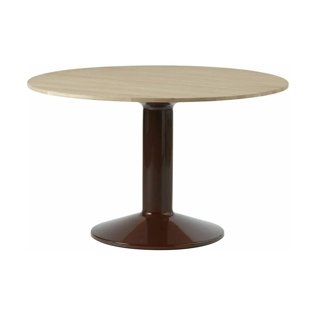 Table à manger ronde en chêne massif huilé et piètement rouge 120 cm Midst - Muuto