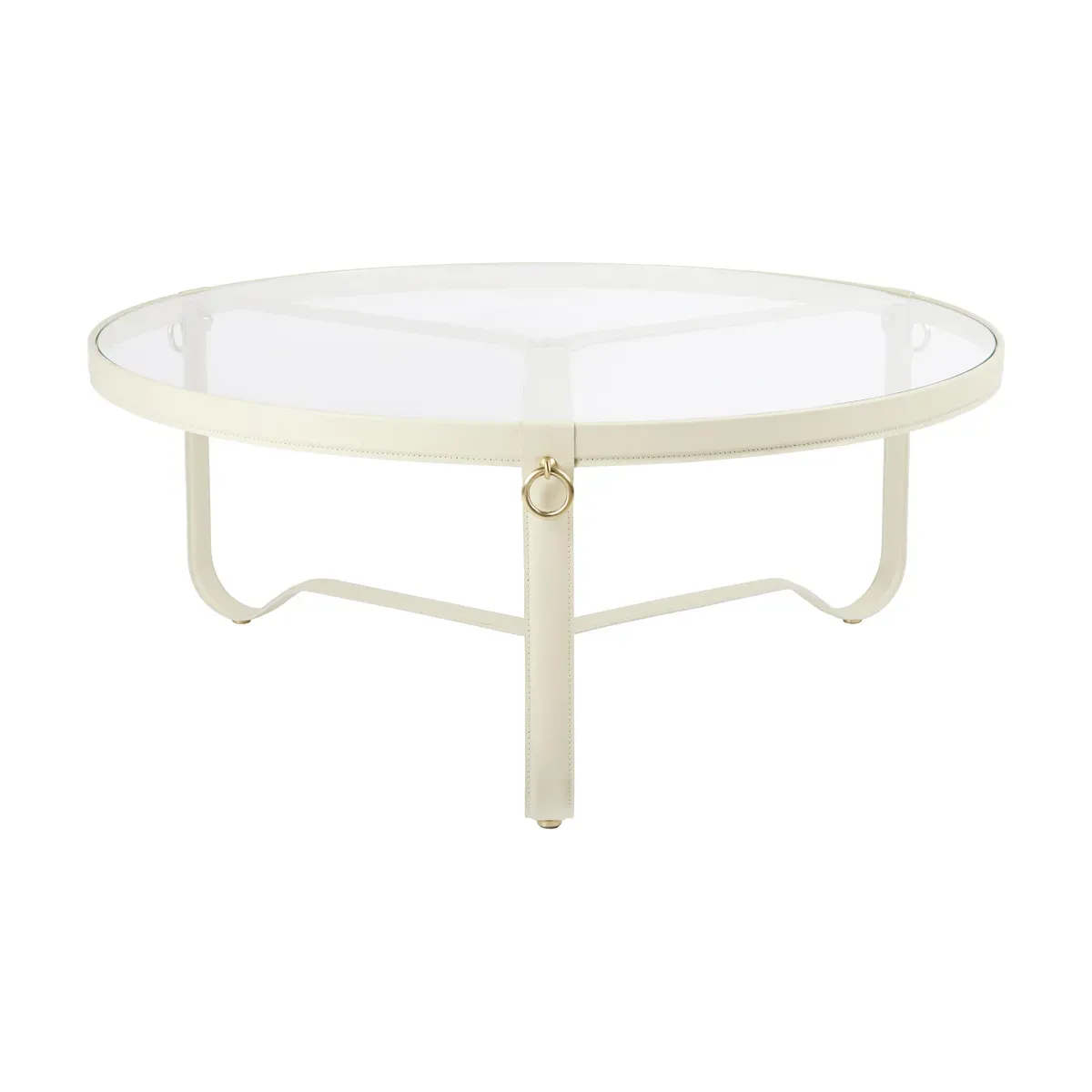 Table basse ronde en cuir beige crème et verre 100cm Adnet - Gubi