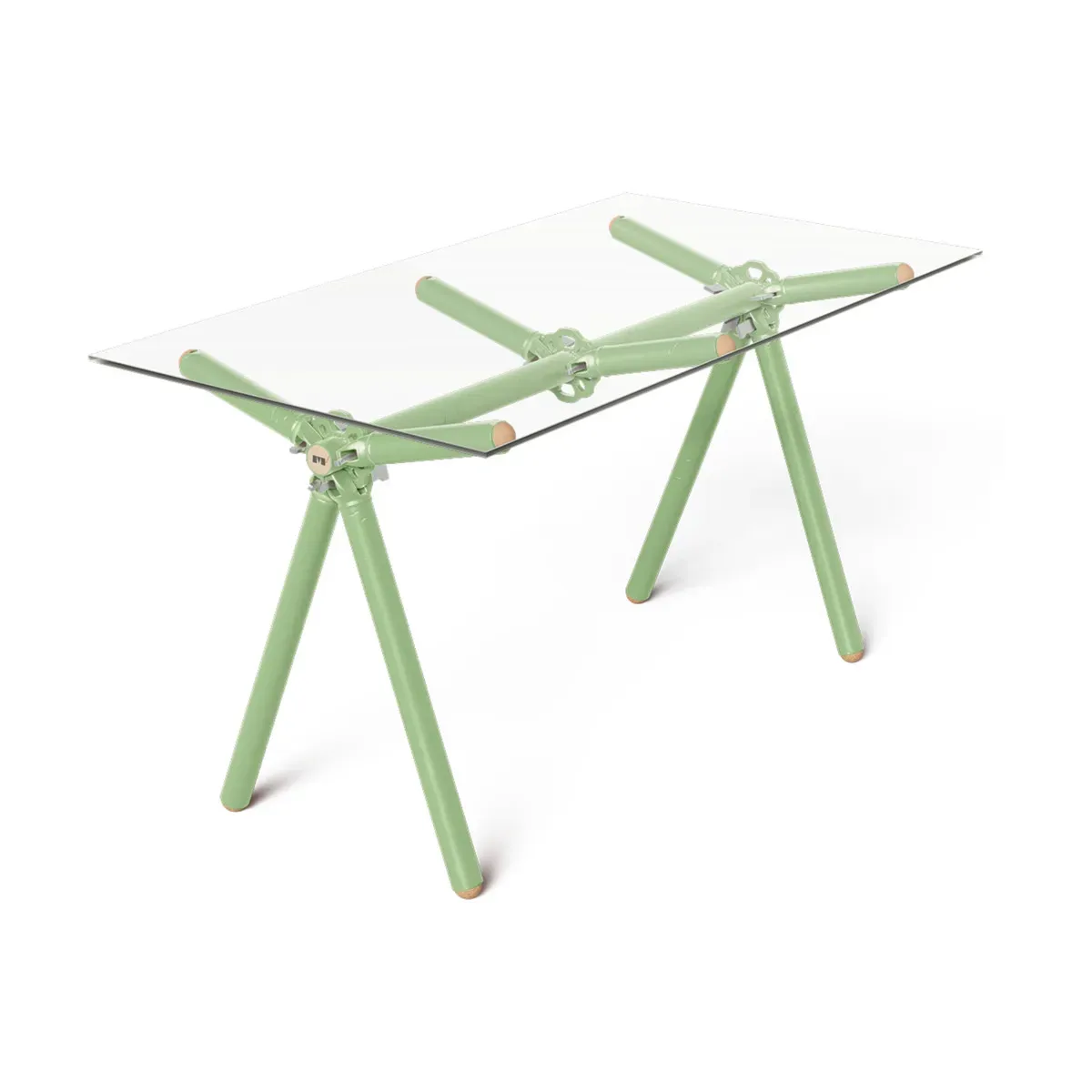 Table à manger en verre et structure en échafaudage vert 140cm Clavex - Maximum