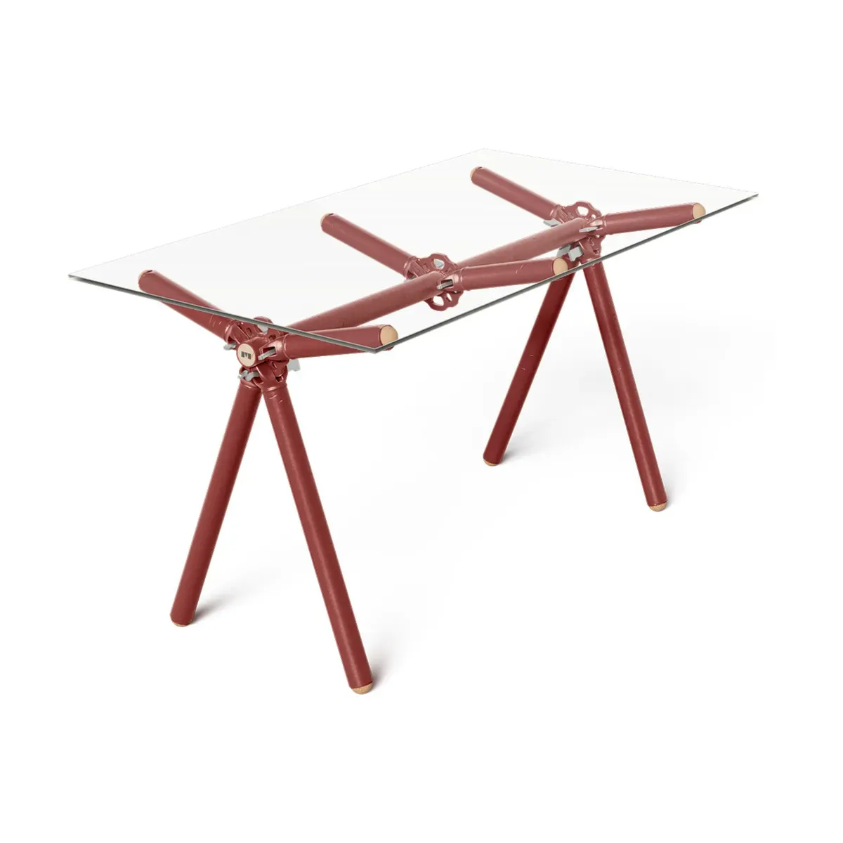 Table à manger en verre et structure en échafaudage rouge 140cm Clavex - Maximum