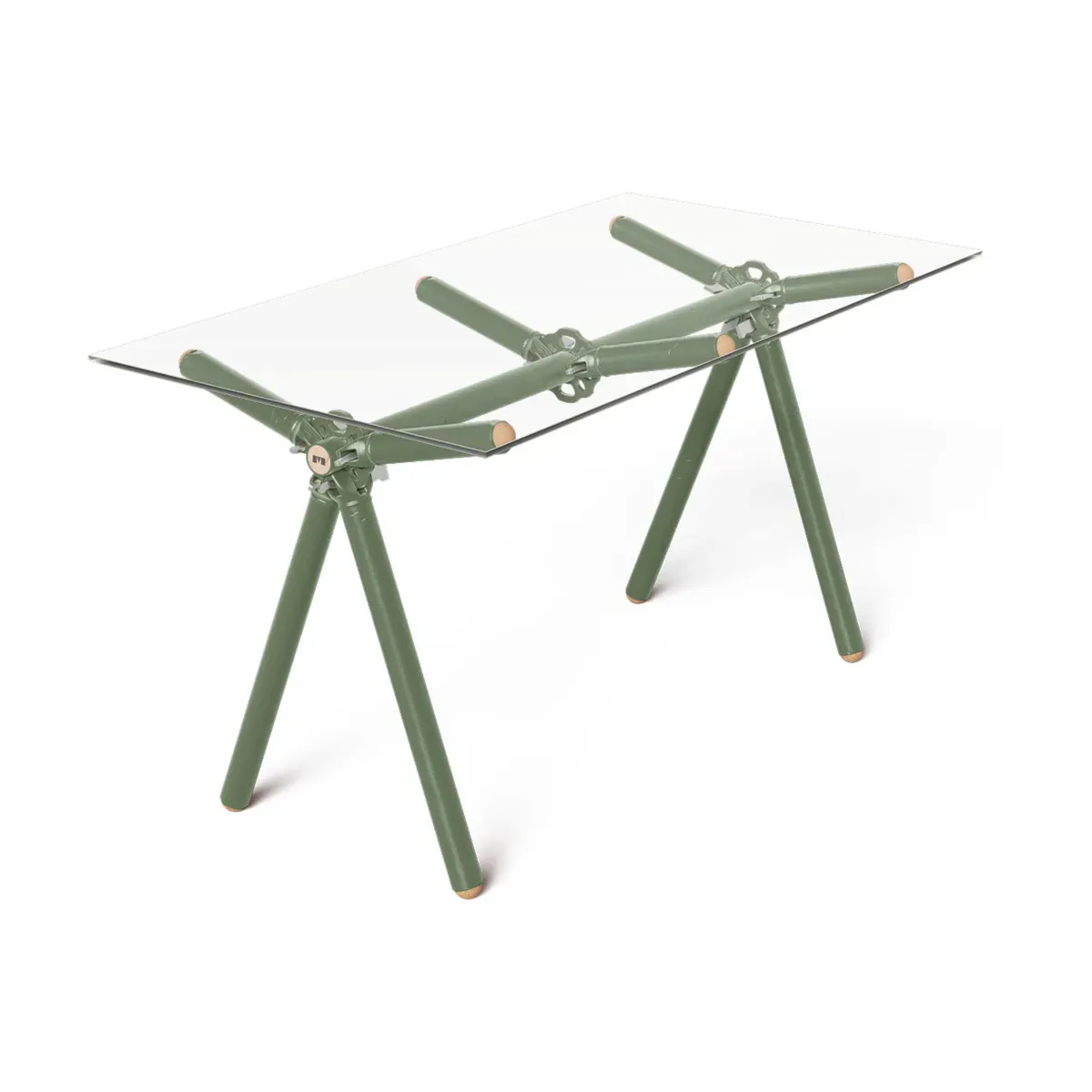 Table à manger en verre et structure en échafaudage kaki 140cm Clavex - Maximum