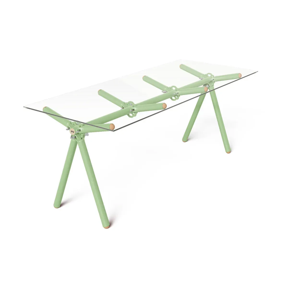 Table à manger en verre et structure en échafaudage vert 200cm Clavex - Maximum