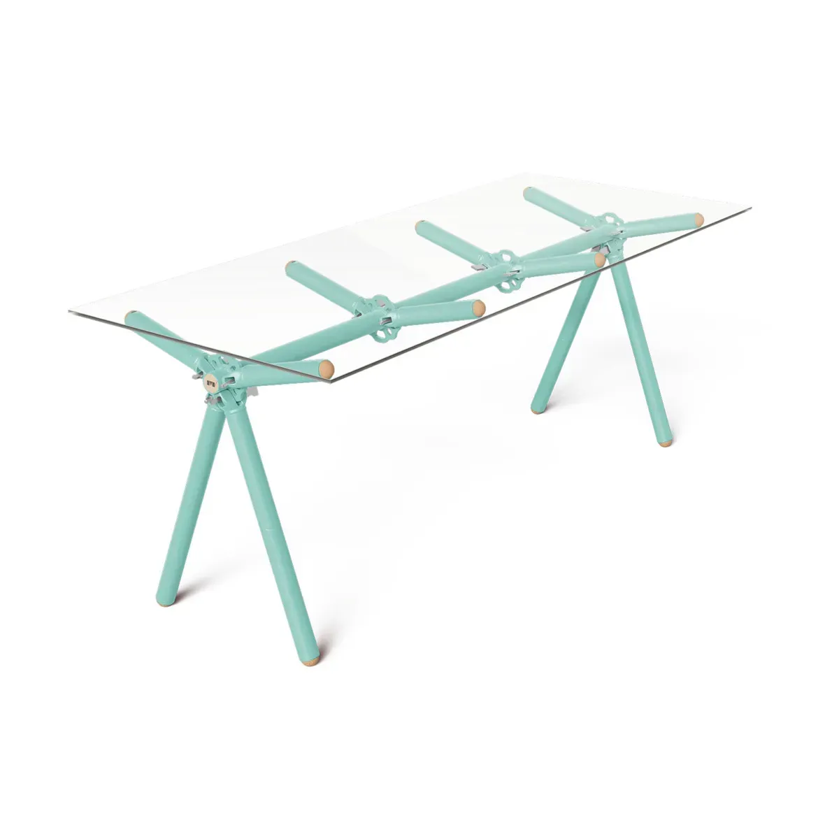 Table à manger en verre et structure en échafaudage turquoise 200cm Clavex - Maximum