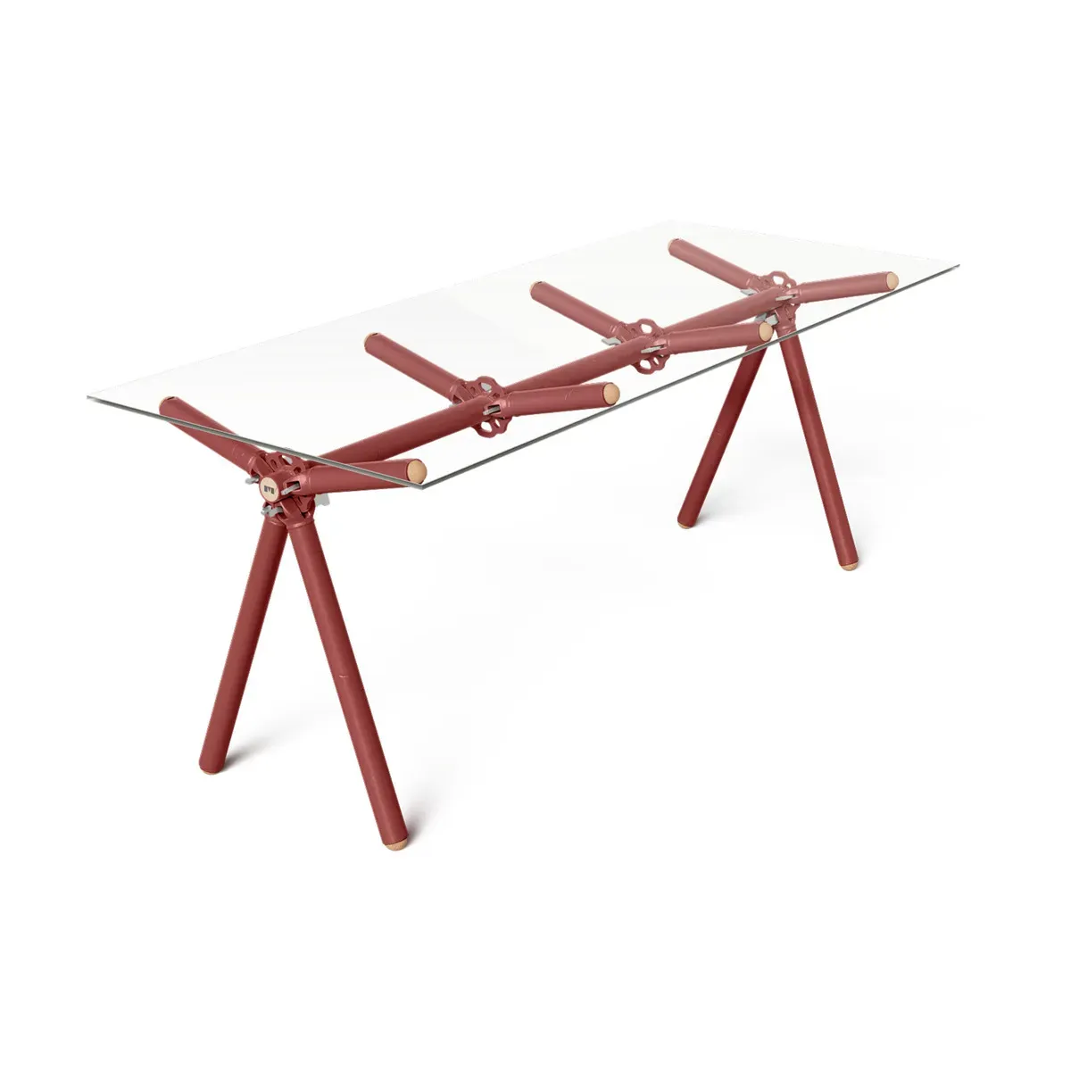 Table à manger en verre et structure en échafaudage rouge 200cm Clavex - Maximum