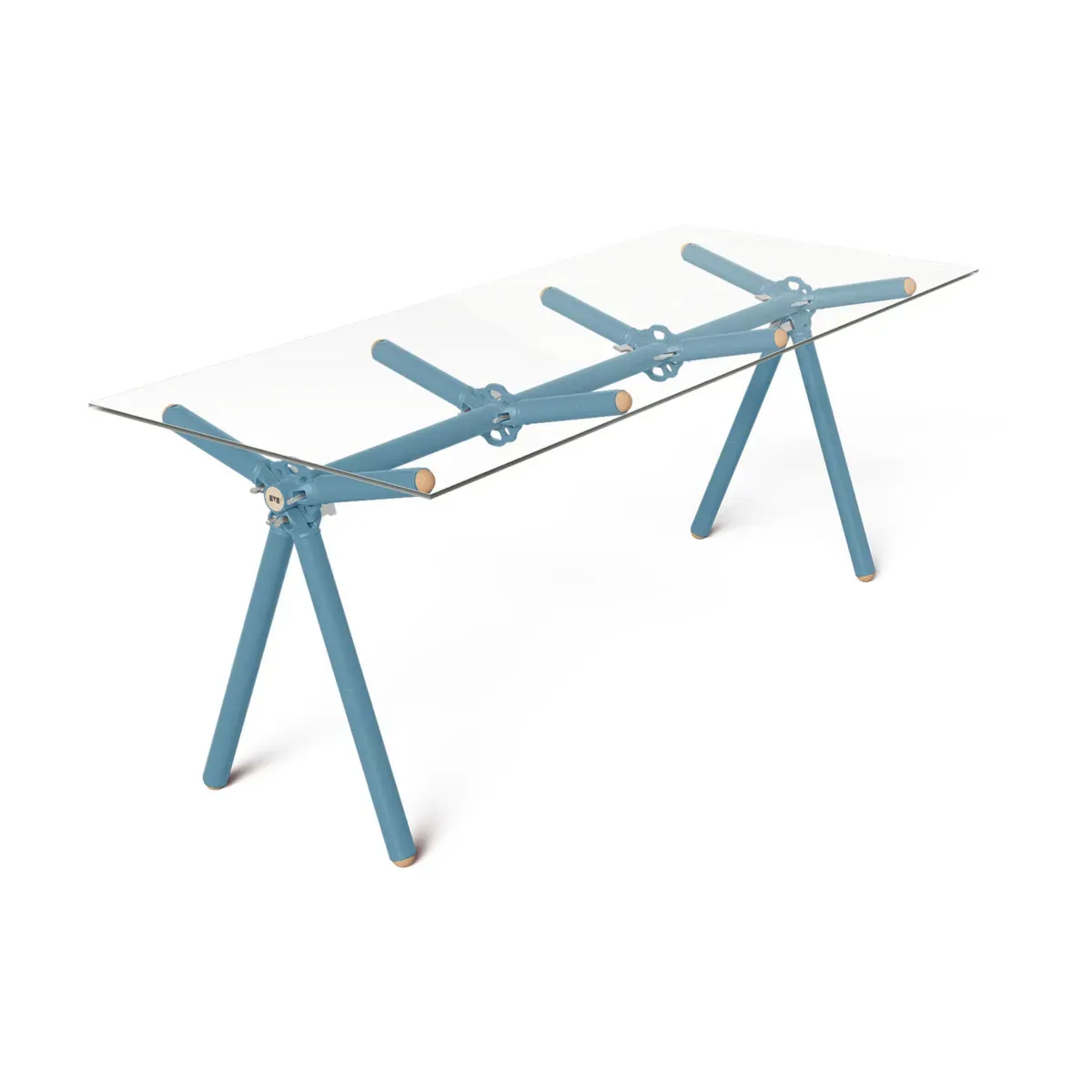 Table à manger en verre et structure en échafaudage bleu 200cm Clavex - Maximum