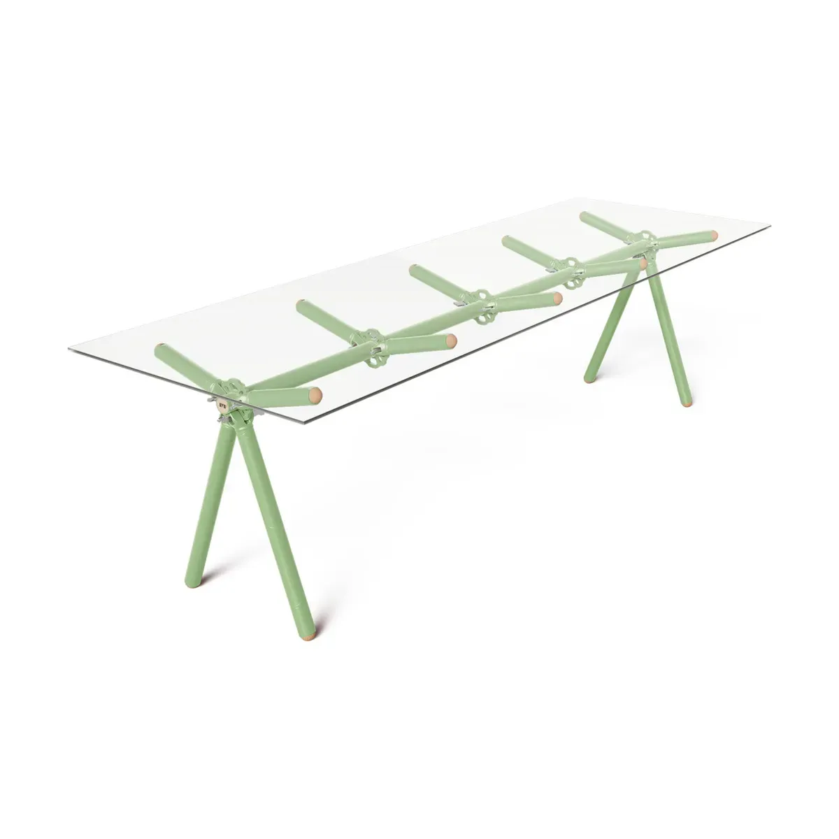Table à manger en verre et structure en échafaudage vert 250cm Clavex - Maximum