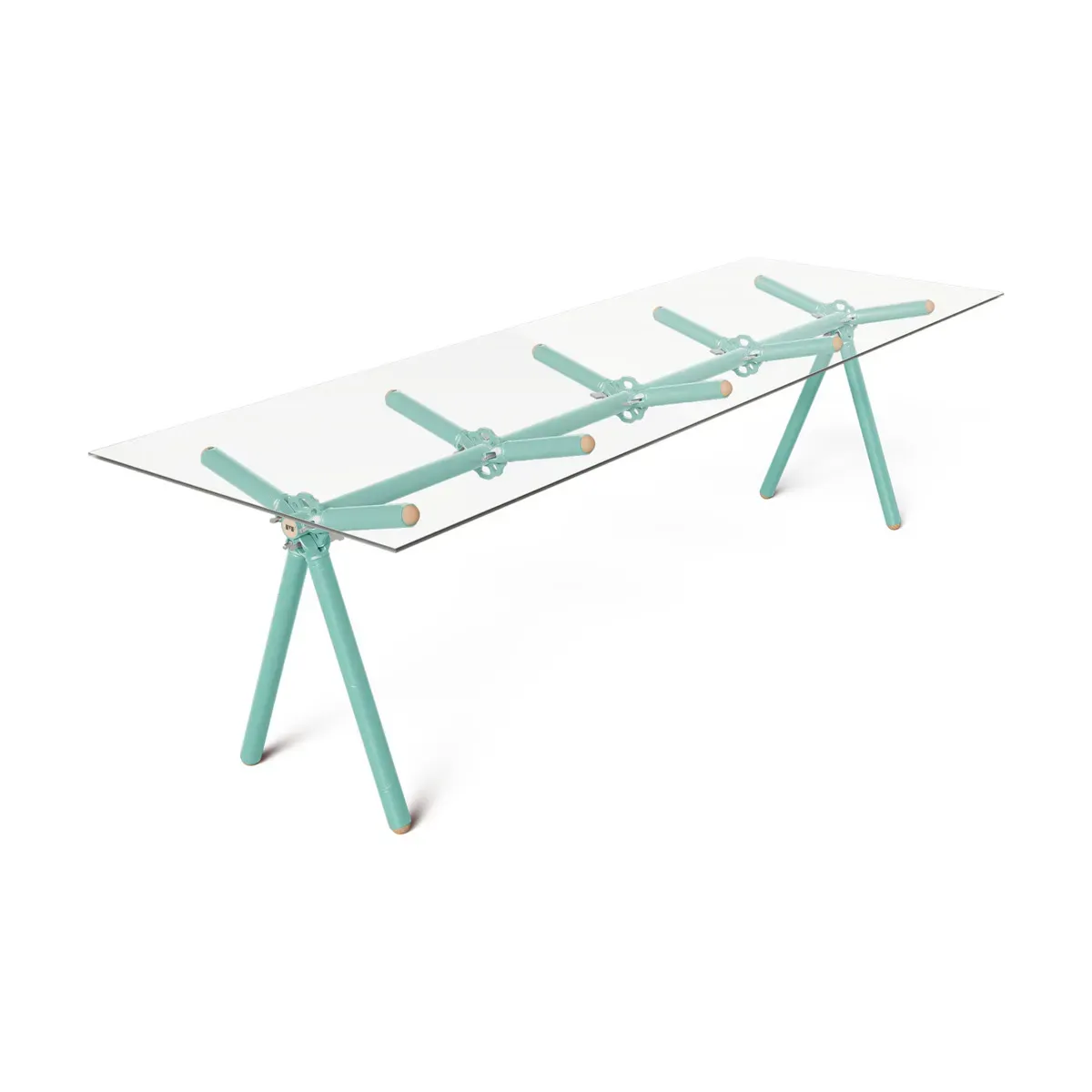 Table à manger en verre et structure en échafaudage turquoise 250cm Clavex - Maximum