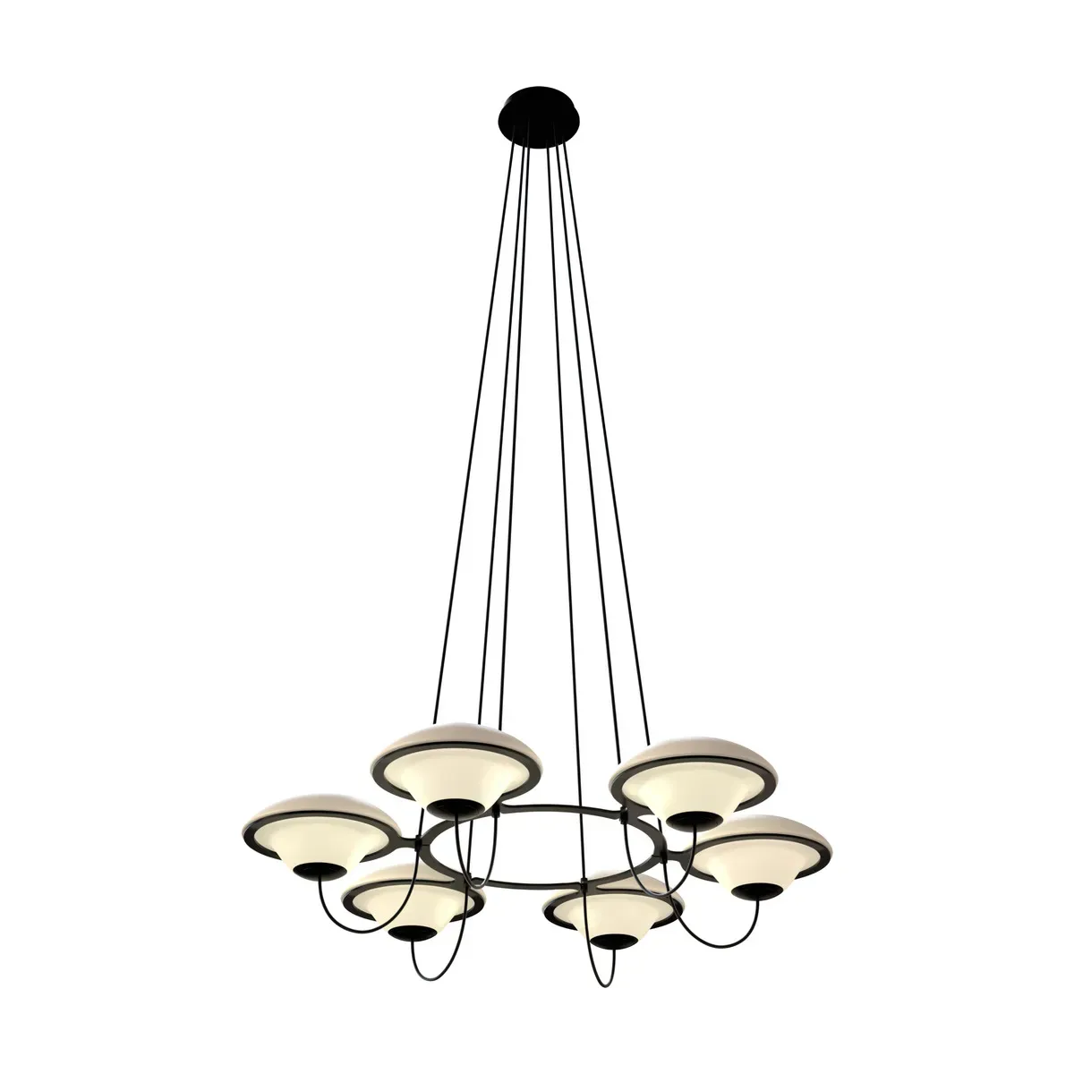 Suspension 6 abats-jours en opaline et structure en métal noir 106,2cm In the Air - D