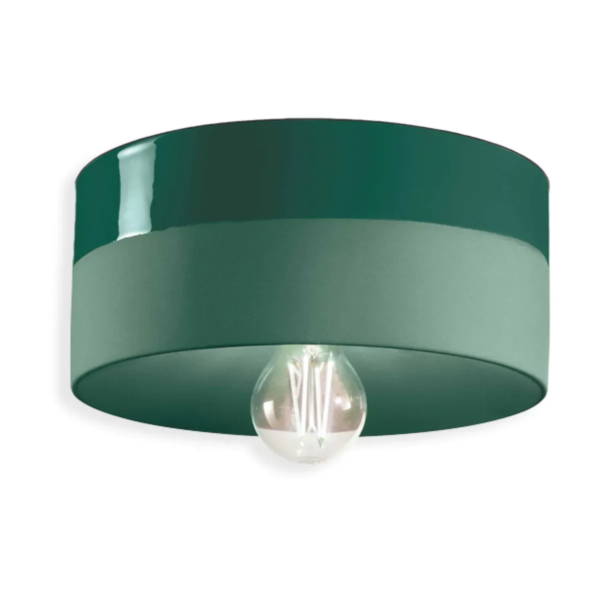 Plafonnier en céramique vert bouteille 25x11cm PI - Ferroluce