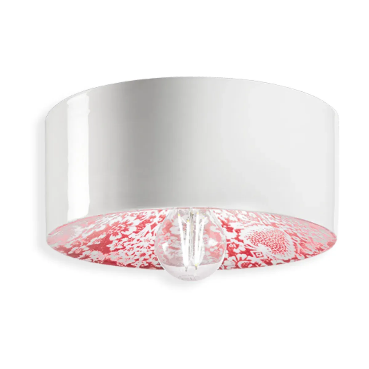 Plafonnier en céramique ming rouge 25x11cm PI - Ferroluce