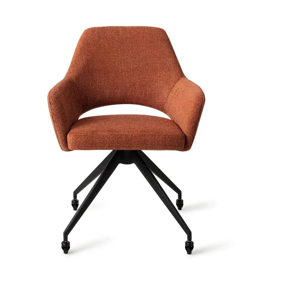 Chaise pivotante sur roulettes en tissu tuscan terra et métal noir 85,5cm Yanai - Jes