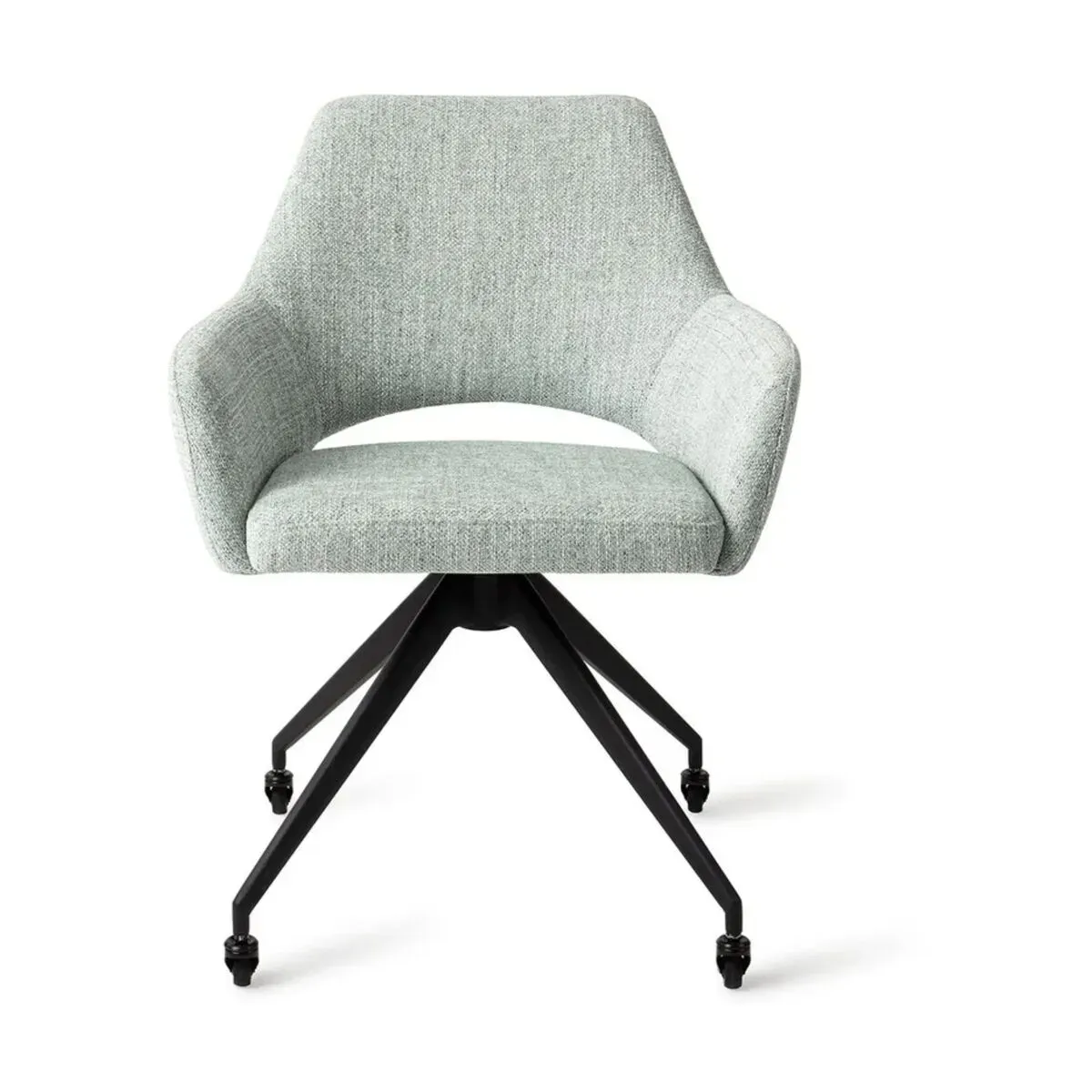 Chaise pivotante sur roulettes en tissu soft sage et métal noir 85,5cm Yanai - Jesper