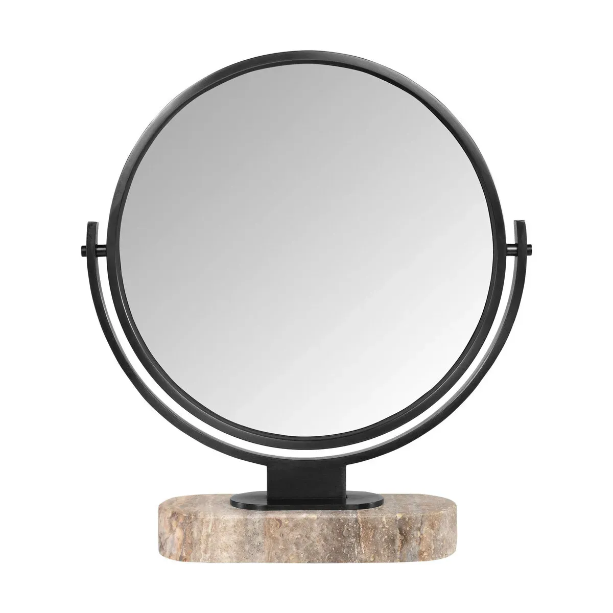 Miroir à poser en acier chrome noir brossé et travertin gris 45x51cm Leila - Versmiss