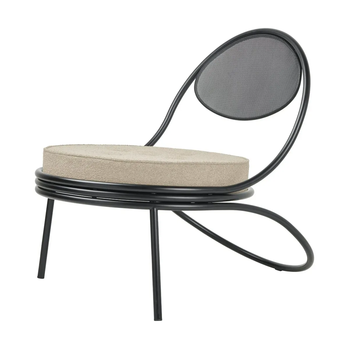 Fauteuil lounge noir et bouclé beige Copacabana - Gubi
